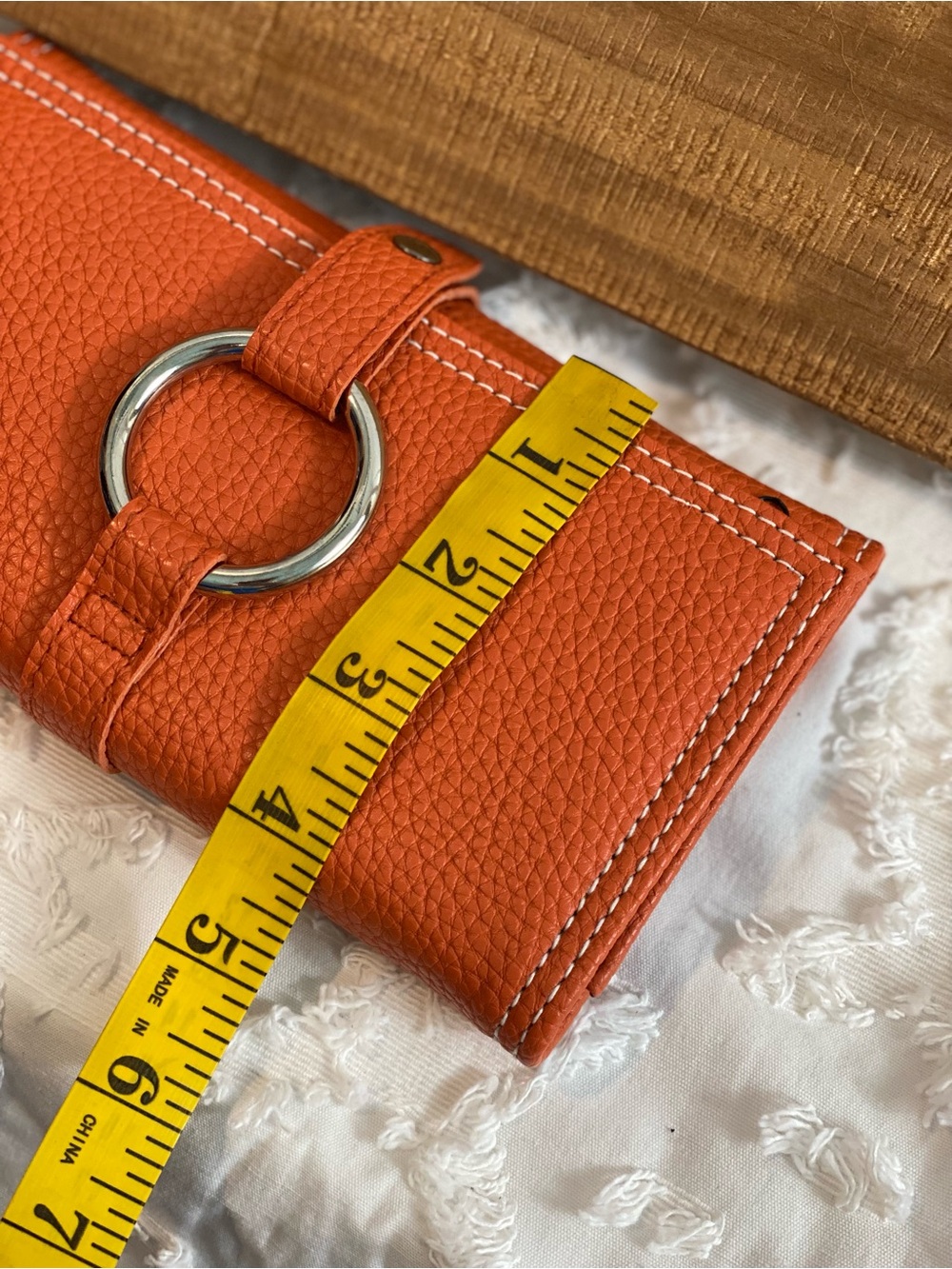 Orange Leather Travel Jewelry Wallet with Silver Ring - Picture 9 of 13